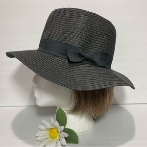 Nicole Marciano Black Straw Fedora Black Grosgrain Band Bow